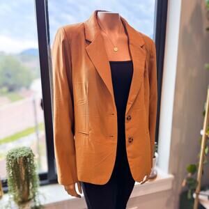 June Camel/Tan Tailored Fluid Button Down Blazer by Francesca's - Size: Large